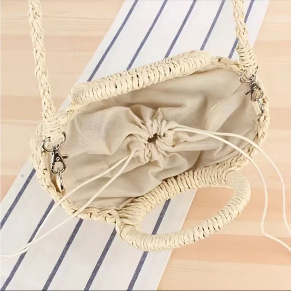 EUC Tan straw/rattan bag. Wear as crossbody or carry with handle. Designer qual - Picture 5 of 7